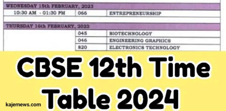 Schedule for Arts, Science, and Commerce Classes in CBSE Class 12 for 2024